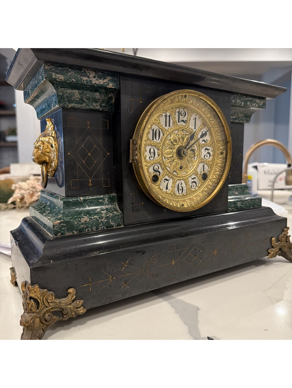 Seth Thomas Mantle Clock Piller Antique Vintage Shelf Clock With Key Untested